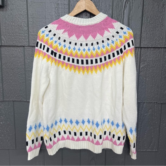 ASOS DESIGN ski pattern fairisle jumper crewneck cream pink yellow sweater - Picture 8 of 12